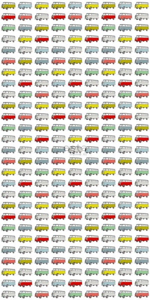ESTAhome XXL-Vliestapete Vintage Volkswagen Transporter Gelb, Blau, Grau, Rot und Grün - 50 x 900 cm - 158713