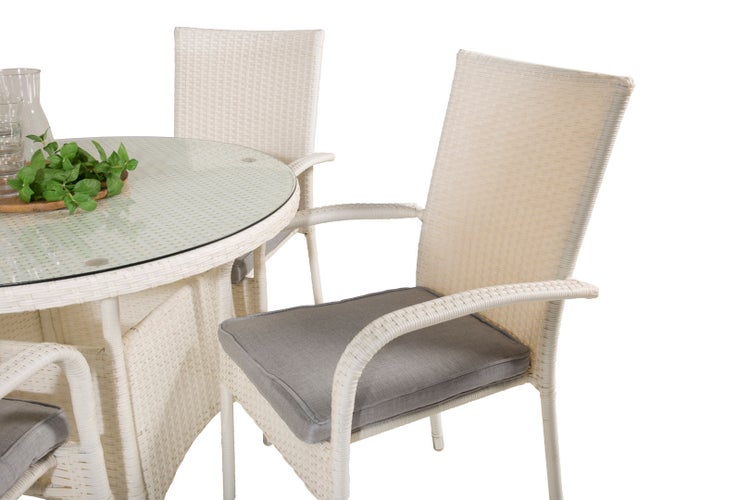 Volta Gartenset Tisch Ø90cm und 4 Stühle Anna weiß. 90 X 90 X 74 cm