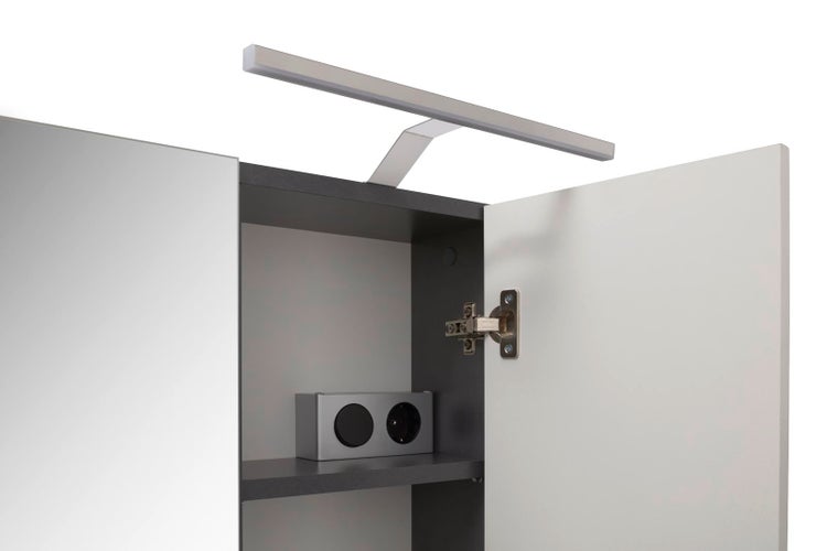 Linus Spiegelschrank Bad 3 Türen mit Licht Hochglanz weiß,weiß. 60 X 18 X 70 cm