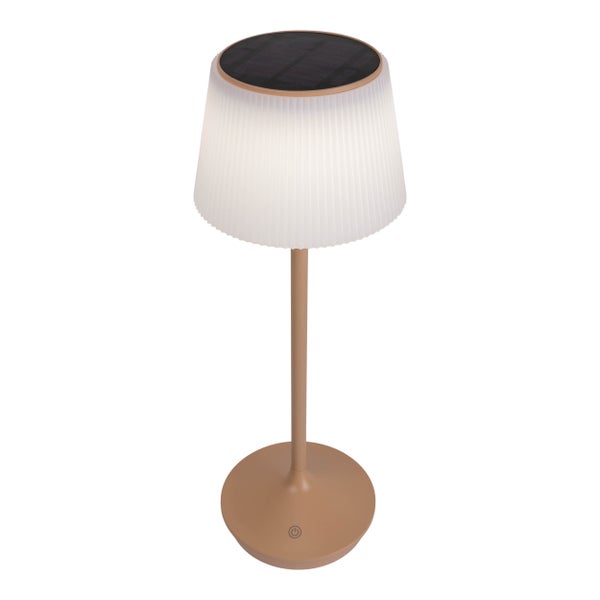 Solar-Akkutischleuchte EMMI  38 cm hoch, Schirm Ø 13 cm, Metall in Almond und weißer Kunststoff, für den Außenbereich, dimmbar CCT.