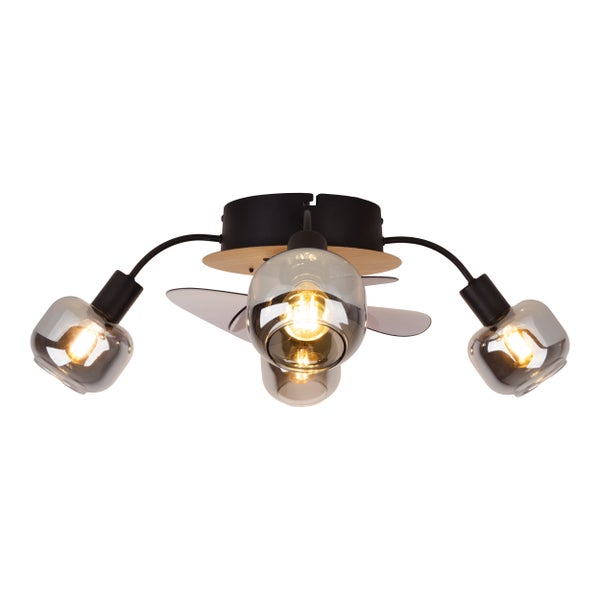 Deckenleuchte inkl. Ventilator FUMOSO, in Schwarz, Braun und Natur, für E27 , Ø 51 cm