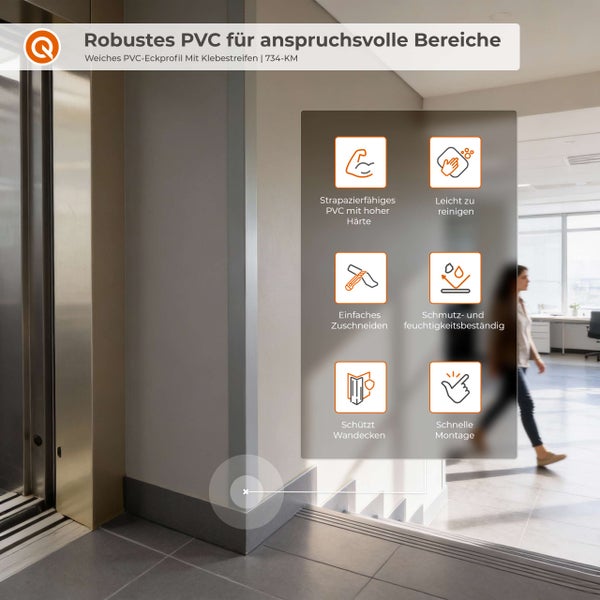 Weiches PVC Eckprofil mit Klebestreifen für anspruchsvolle Bereiche