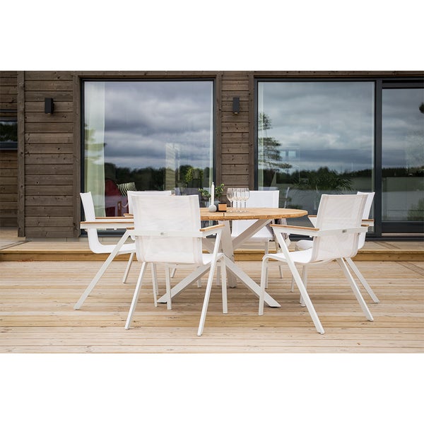 Mexico Gartenset Tisch Ø140cm natur, 6 Stühle weiß. 140 X 140 X 76 cm