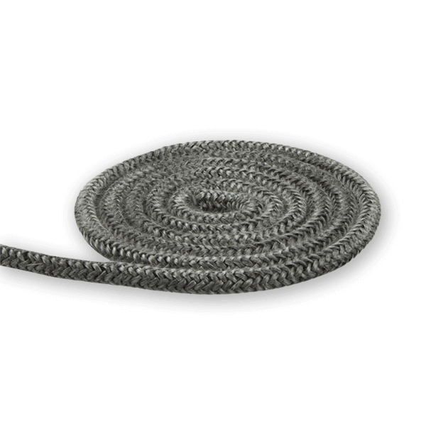 Geflochtene graue Ofendichtschnur, spiralförmig aufgerollt für Kamine und Öfen.