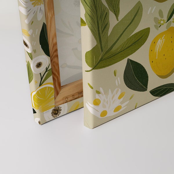 Leinwandbild mit Zitronen und Blumenmuster