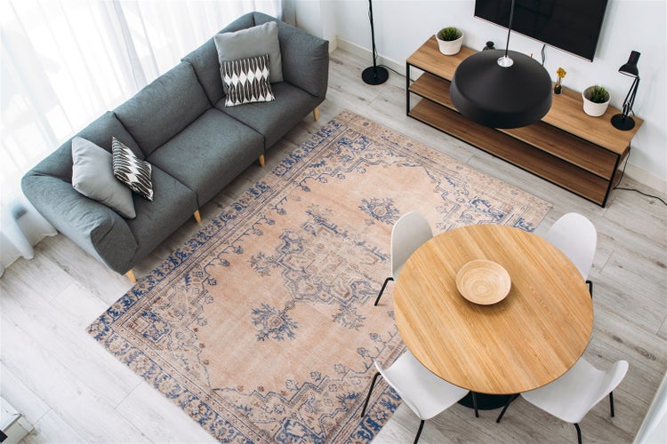 Flachflor Teppich Maelle Blau Vintage 140 x 200 cm