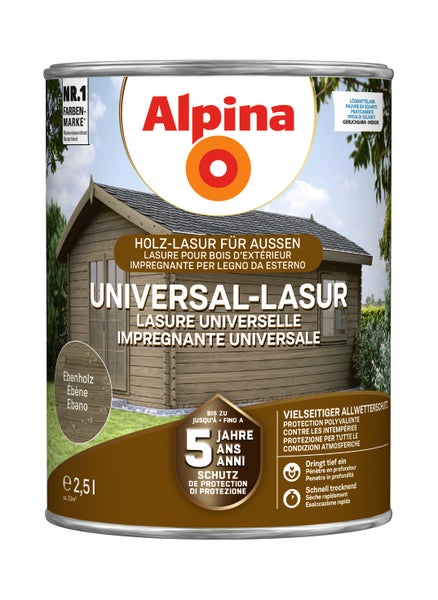 Alpina Universal Lasur Holzlasur für Außen in Ebenholz 2,5 Liter