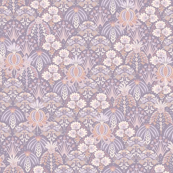 ESTAhome Tapete Blumenmuster im Jugendstil Violett - 50 x 900 cm - 130970