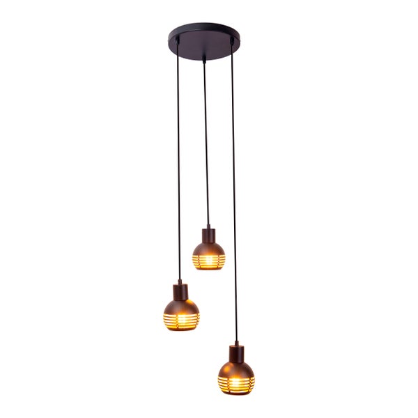 Dreiflammige Hängelampe mit Lampenschirmen in Kugelform