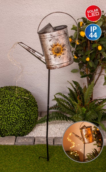 LED-Solar Erdspieß (Gießkanne) h: 110cm verzinkt , für Außen, Erdspieß aus  Metall und Kunststoff in Silber,  mit integrierter LED