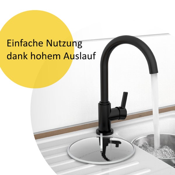 instmaier Küchenarmatur K3 | 360° schwenkbar | Wasserhahn Küche | Spültischarmatur Schwarz Matt | Hoher Auslauf | mit Zentralverschraubung