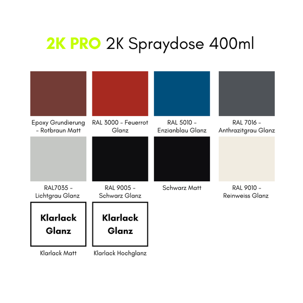 2K PRO 2 Komponenten Sprühfarbe 400ml RAL3000 Feuerrot Glanz