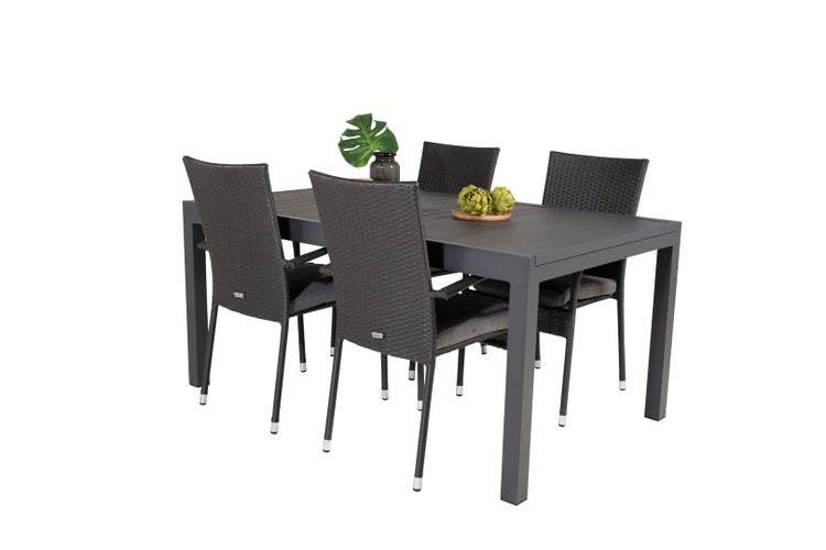 Marbella Gartenset Tisch 100x160/240cm und 4 Stühle Anna schwarz. 100 X 160 X 75 cm