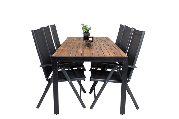 Bois Gartenset Tisch 90x205cm und 6 Stühle Break schwarz, natur. 90 X 205 X 76 cm