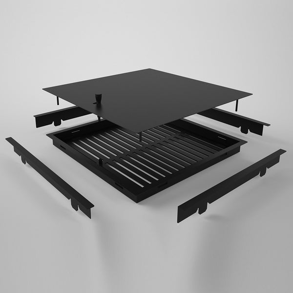 Quadratischer Schachtdeckel mit Ablaufrost in Einzelteilen als Bausatz