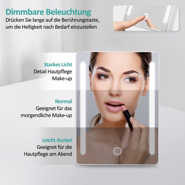 EMKE Kosmetikspiegel mit Beleuchtung 163 x 224 mm, 3-fach Vergrößerung, Kaltweiß, Touch-Schalter, USB/Batterie, Tragbar, Weiß, Horizontal & Vertikal aufstellbar