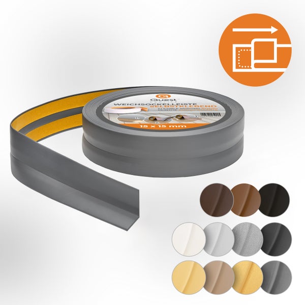 Quest Weichsockelleiste Selbstklebend 15 x 15 mm, PVC, Flexibel, Dunkelgrau, 5 Meter