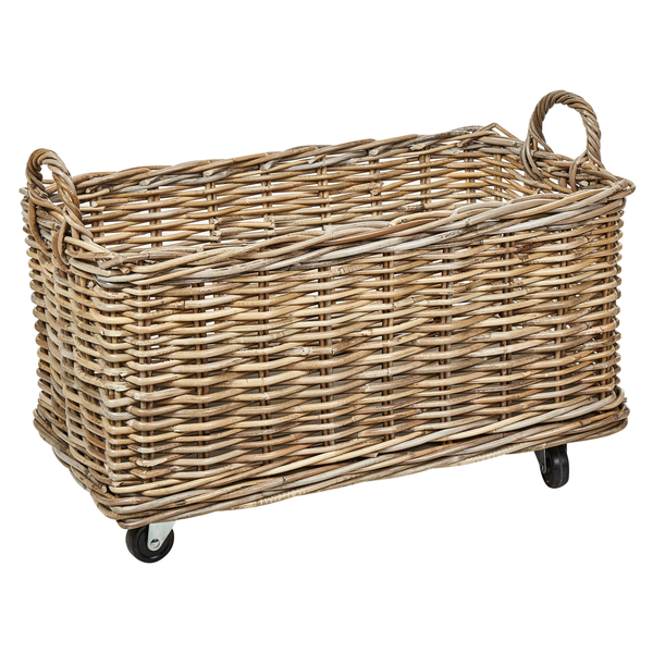 Weidenkorb mit Griffen und Rollen