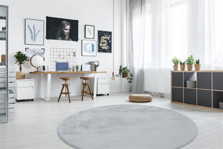 Hochflor Teppich Divinia Grau / Blau 35 mm Uni Ø 160 cm