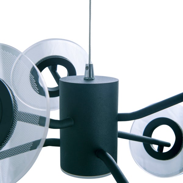 LED Pendelleuchte DISCUS aus schwarzem Metall und weißem Kunststoffmit fest verbauten LEDs, Hängelampe für Esszimmer, Wohnzimmer, Diele oder Büro mit einem  Øvon ca. 57 cm