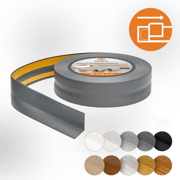 Quest Weichsockelleiste Selbstklebend 32 x 23 mm, PVC Sockelleiste, Flexibel, Dunkelgrau, 5 Meter
