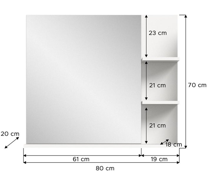 Laredo Bad Spiegel 80cm 3 Ablagen weiß. 80 X 20 X 70 cm