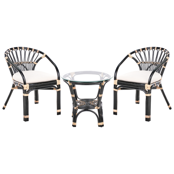 Bistro Set inkl. Kissen PECORINI Rattan Schwarz