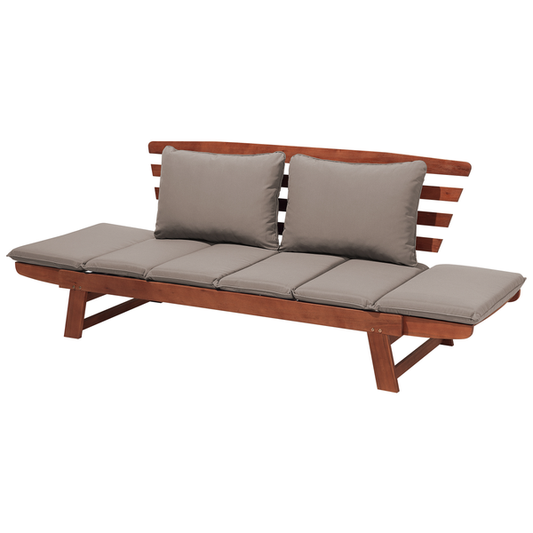 Gartenbank mit Auflage PORTICI 210 cm Eukalyptusholz Dunkelbraun / Taupe