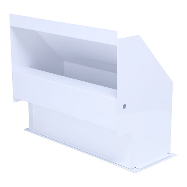 Ein weißer Briefkasten aus Metall für den Mauereinbau mit rechteckiger Öffnung.