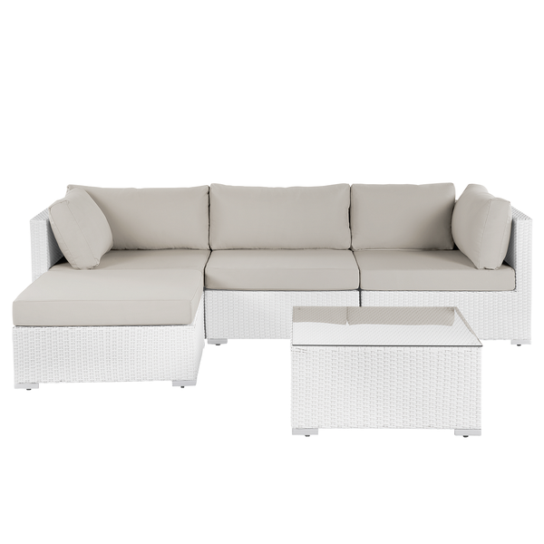 Garten Ecksofa mit Tisch 4-Sitzer SANO linksseitig modular Polyrattan Weiß