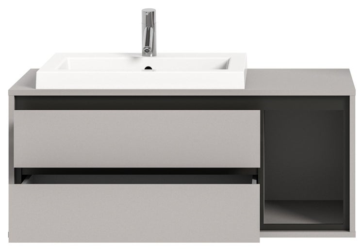 Jaru Waschbeckenunterschrank 100cm 2 Schubladen, 1 Ablage grau,schwarz. 100 X 48 X 48 cm
