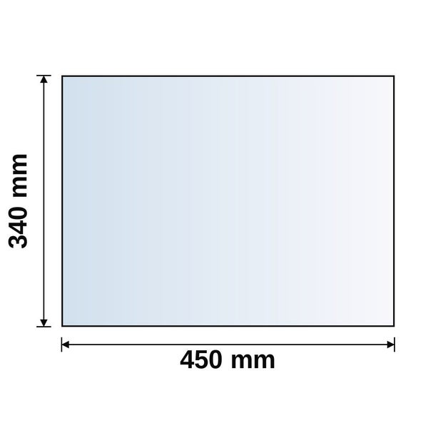 Rechteckige Platte mit den Abmessungen 450 Millimeter mal 340 Millimeter.