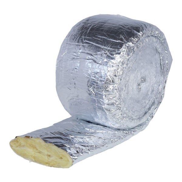 Eine Rolle Lamellenmatte aus Mineralwolle mit einseitiger Aluminiumkaschierung für die Wärmedämmung.