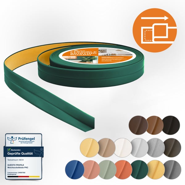 Quest Weichsockelleiste Selbstklebend 10 x 10 mm, PVC Knickleiste , Flexibel, Grün, 5 Meter