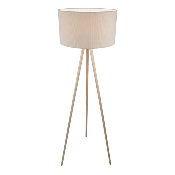 Stehlampe mit Holzfuß und Lampenschirm