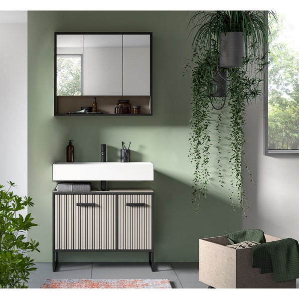 Bagno Badmöbelset 2 Teile hellgrau, cremefarben. 80 X 36 X 192 cm