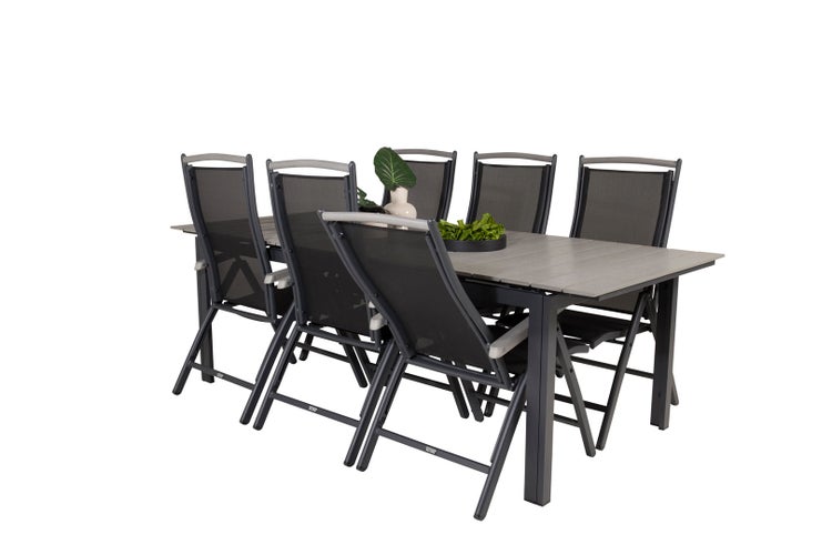 Levels Gartenset Tisch 100x229/310cm und 6 Stühle 5pos Albany schwarz, grau. 100 X 229 X 75 cm