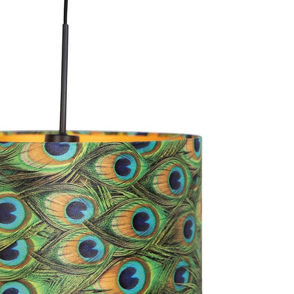 Hängelampe mit Veloursschirm Pfau mit Gold 35 cm - Combi