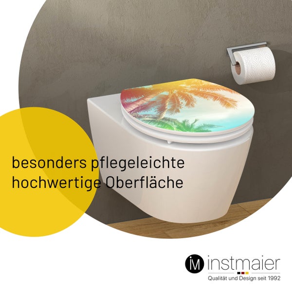 instmaier WC Sitz WC5M | FSC zertifiziertes Holz | Toilettendeckel mit Absenkautomatik | Klobrille Motiv: Palme | Oval | Nachhaltig | MDF-Holzkern