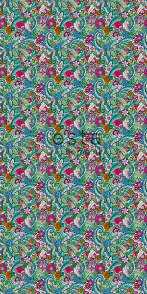 ESTAhome XXL-Vliestapete Blumenmandalas Rosa, Grün, Orange, Lila und Blau - 50 x 900 cm - 158608