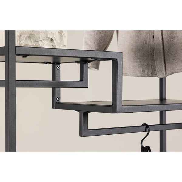 Staal Garderobenständer 2 Regale, 3 Kleiderstangen schwarz. 35 X 85 X 188 cm