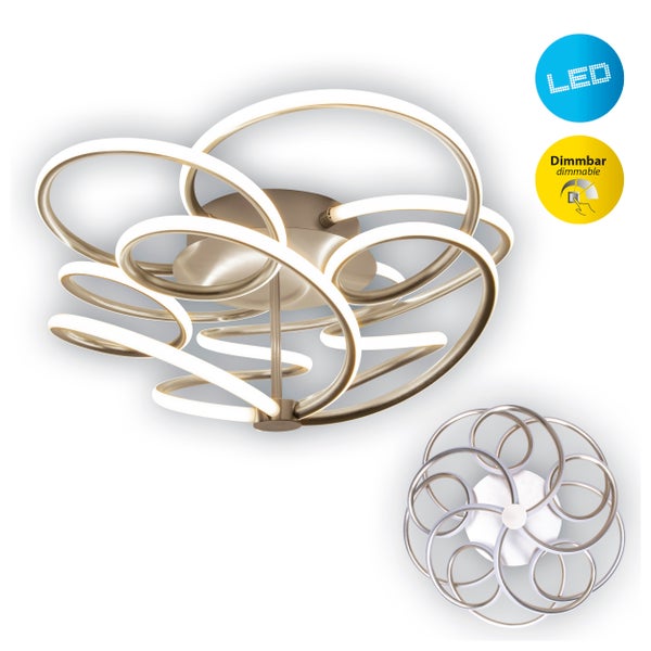 LED Deckenleuchte RIZADO Ø: 57cm aus Metall in satin-nickel und Kunststoff, mit fest verbauten LEDs, Beleuchtung für Wohnräume und Büro.