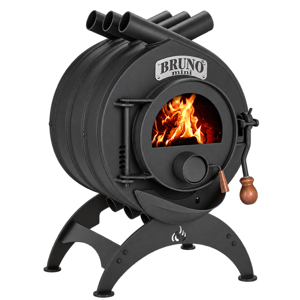 Bruno Mini Kaminofen aus Stahl mit Holzgriff und Sichtfenster