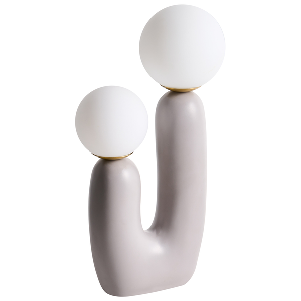 Dekorative Tischleuchte mit zwei kugelförmigen Lampenschirmen