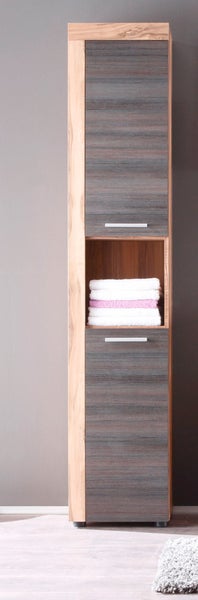 CancunBoom Bad Hochschrank 2 Türen, 1 offenes Fach Nussbaum Dekor, Touchwood Dekor. 36 X 31 X 184 cm