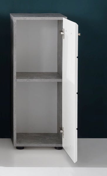 NanoBad Badschrank 1 Tür, 1 Einlegeboden Beton Stone Dekor, weiß Hochglanz. 32 X 28 X 82 cm