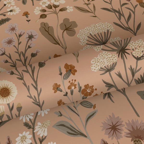 Sanders und Sanders Tapete Feldblumen Terrakottarosa - 50 x 900 cm - 935376