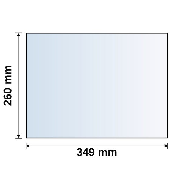 Maßzeichnung eines rechteckigen Paneels mit einer Breite von 349 Millimeter und einer Höhe von 260 Millimeter.