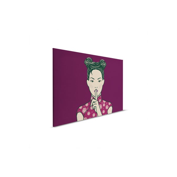 Wandbild mit einer Frau, die zum Schweigen auffordert