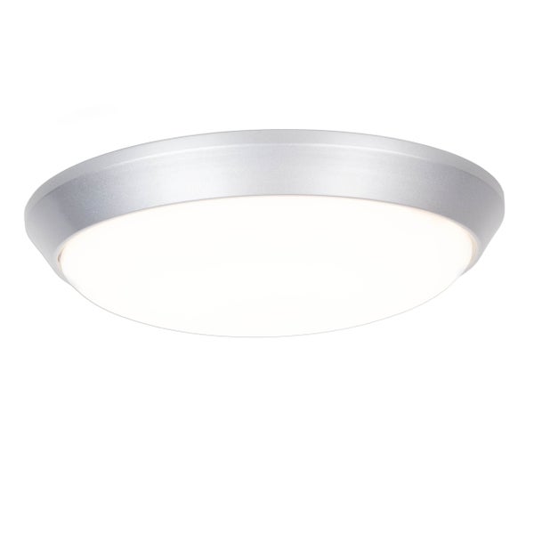 LED Wand- Deckenleuchte Ø 33 cm, aus silberfarbenem Metall und opalfarbenem Kunststoff, integrierte LEDs, warmweiß